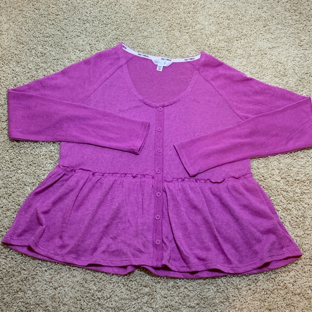 DAILY THREAD PINK RUFFLE HEM BUTTON UP faux cardigan SZ XS BARBIE COTTON POLY